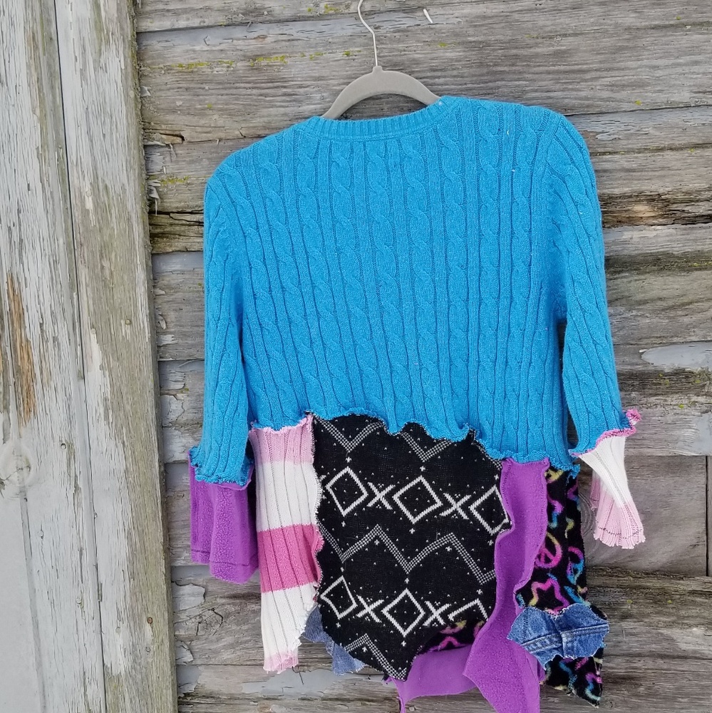Boho Patchwork Sweater Funky Boho Upcycled - image 2